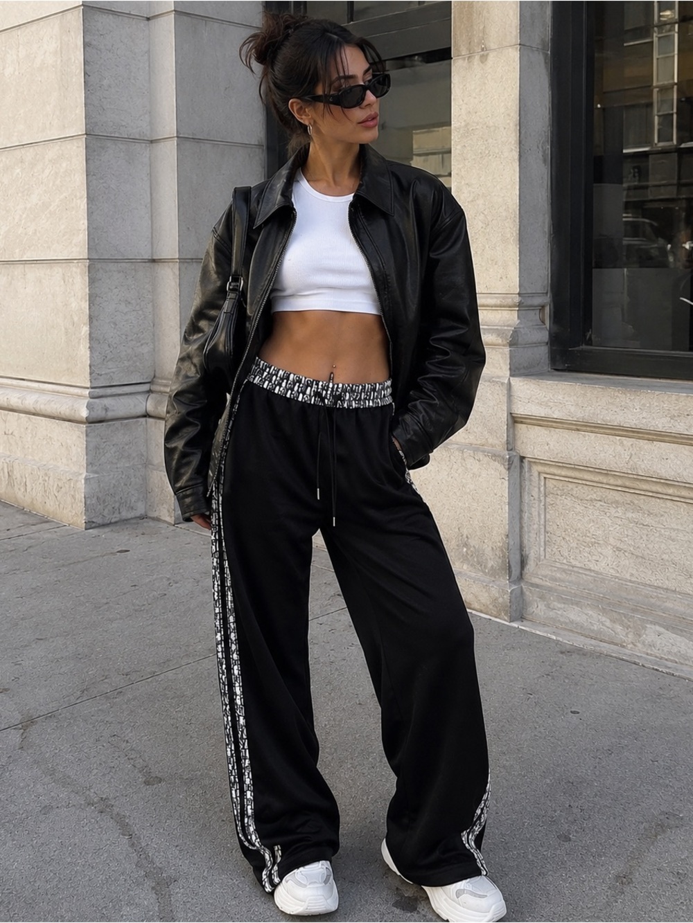 Monogram Trim Wide Leg Track Pants / Luxe Streetwear Joggers – NWOT